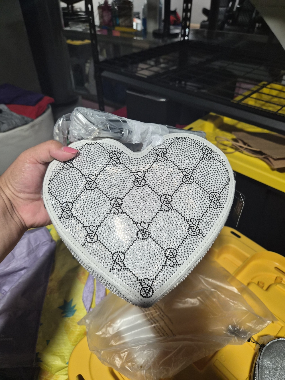 PINK Victoria's Secret White Heart-Shaped Crossbody with Monogram Detail